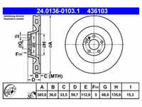 Bremsscheibe ATE 24.0136-0103.1 (2 Stk.) für Audi A8 D3