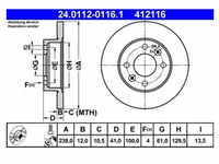 Bremsscheibe ATE 24.0112-0116.1 (2 Stk.) für Renault Dacia Super 5 9