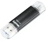HAMA USB-Stick"Laeta Twin", USB 3.0, 64GB, 40MB/s, Schwarz - schwarz