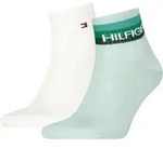 TOMMY HILFIGER Herren Kurzsocken Quarter Sport TH Logo 2er Pack - gr&uuml;n - 39|40|41|42