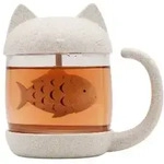 Winkee Teebecher Katze mit integriertem Tee-Ei 250ml - wei&szlig;