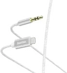 HAMA Aux-Kabel Lightning &ndash; 3,5-mm-Klinke, Nylon, 1,0 m, Wei&szlig; - wei&szlig;