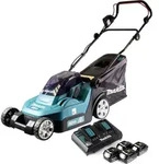 Makita DLM 432 PT4 Akku Rasenm&auml;her 36 V ( 2x 18 V ) 43 cm + 4x Akku 5,0 Ah +...