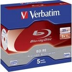 1x5 Verbatim BD-RE Blu-Ray 25GB 2x Speed, Jewel Case 43615