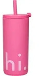 Design Letters Hi Reisebecher 500 ml rosa mit Strohhalm weiche Beschichtung