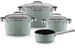 Fusiontec Mineral Pro Topfset mit Stielkasserolle und 3 Deckeln, Eukalyptusgr&uuml;n,