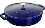 Staub Pfanne 24 cm tief blau mit zwei Griffen und einem Deckel