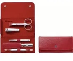 Classic Inox Manik&uuml;re-Zubeh&ouml;r rot im Lederetui 5 El.