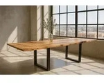 Esstisch Baumkante Akazie stone 160 (260) x 90 cm mit Ansteckplatten BARCELONA