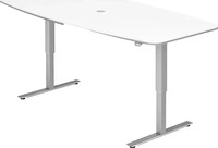 HAMMERBACHER Konferenztisch XMST22 wei&szlig; Tonnenform, T-Fu&szlig;-Gestell silber, 220,0 x