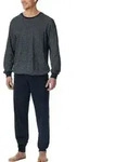 Schiesser Comfort Essentials Long Pyjamas Wei&szlig;/Marine Baumwolle Small Herren