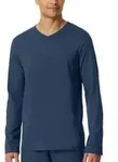Schiesser Mix and Relax V-neck Long Sleeve Blau Baumwolle Small Herren