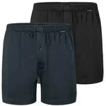Schiesser 2P Long Boxershorts Schwarz/Blau Baumwolle Small Herren
