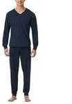 Schiesser Comfort Essentials V-Neck Long Pyjamas Dunkelblau Baumwolle Small Herren