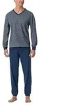 Schiesser Comfort Essentials V-Neck Long Pyjamas Blau Baumwolle Small Herren