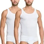 Schiesser 2P Essentials Fine Rib Undershirts Wei&szlig; Baumwolle Medium Herren