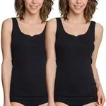 Schiesser 2P Essentials Cotton Strap Tops Embroidery Schwarz Baumwolle 36 Damen