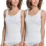 Schiesser 2P Essentials Cotton Strap Tops Embroidery Wei&szlig; Baumwolle 36 Damen