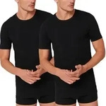 Schiesser 2P 95-5 Organic Cotton Crew Neck Schwarz &Ouml;kologische Baumwolle Medium