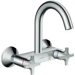 Hansgrohe Sp&uuml;ltisch-Zweigriffarmatur Logis M32 Highspout, Wandmontage, schwenkbarer