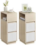 Schmaler Nachttisch mit 2 Schubladen, Naturbeige + Wolkenwei&szlig; / 2