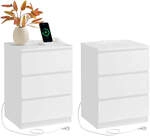 Nachttisch mit Steckdosenleiste, Beistelltisch mit 3 Schubladen, 2...