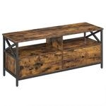 TV-Schrank mit 2 Schubladen und 2 offenen F&auml;chern, Rustic Brown + Schwarz