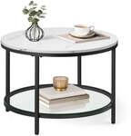 Couchtisch mit 2 Ablagen f&uuml;r Wohnzimmer, Marmorwei&szlig; + Tintenschwarz / 65d cm