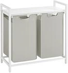 W&auml;schekorb mit 2 abnehmbaren Taschen, Wei&szlig; / 92 L (73 x 33 x 72 cm)