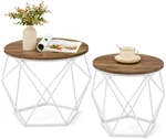 Couchtisch rund mit abnehmbarer Platte 2er Set, Honigbraun + Wolkenwei&szlig;