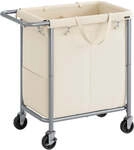 W&auml;schekorb mit Rollen und Griff, Cremewei&szlig; / 140L (69 x 39 x 81 cm)