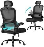 Ergonomischer B&uuml;rostuhl mit Netzgewebe und klappbaren Armlehnen, Tintenschwarz
