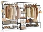 Offener Kleiderschrank mit Metallrahmen und mehreren Ebenen, Schwarz / 195B cm
