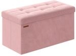 Sitzbank mit Stauraum aus Samt f&uuml;r Flur, Pastellrosa / 38 x 76 x 38 cm