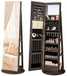 Schmuckschrank mit Spiegel, Aschbraun + Schwarz