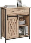 Beistellschrank mit Schublade Industriestil, Eichenbraun + Schwarz