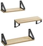 3er-Set Wandregale im Industrie-Design, Eichenfarben + Schwarz