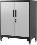 Aufbewahrungsschrank aus Stahl, Silbern + Schwarz / 80B cm