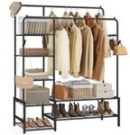Offener Kleiderschrank mit Metallrahmen und mehreren Ebenen, Schwarz / 115,8B cm