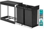 M&uuml;lleimer mit zwei F&auml;chern und ausziehbarem M&uuml;lltrennsystem, 2 x 15L / Schwarz