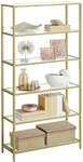 Regal mit 6 Ablagen aus Hartglas, Transparent + Metallisches Gold