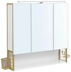Spiegelschrank mit Beleuchtung, Wei&szlig; + Gold