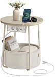 Beistelltisch mit Ladestation und Steckdose, Naturbeige + Cremewei&szlig;