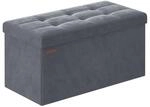 Sitzbank mit Stauraum aus Samt f&uuml;r Flur, Schiefergrau / 38 x 76 x 38 cm