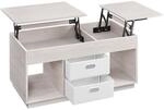 Couchtisch mit 2 Schubladen und F&auml;chern, Haferflockenbeige