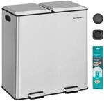 M&uuml;lleimer mit zwei F&auml;chern Softclose Pedal und Inneneimern, Metallicsilber