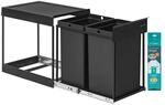 M&uuml;lleimer mit zwei F&auml;chern und ausziehbarem M&uuml;lltrennsystem, 2 x 20L / Schwarz
