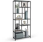 B&uuml;cherregal mit 6 Ablagen gold-transparent, Tintenschwarz + Transparent