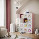 Regalsystem aus Kunststoff mit 16 W&uuml;rfeln und T&uuml;ren f&uuml;r Kinder, Rosa
