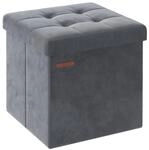 Sitzbank mit Stauraum aus Samt mit Deckel, Schiefergrau / 38 x 38 x 38 cm